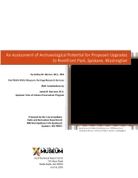 An Assessment of Archaeological Potential for Proposed Upgrades to Riverfront Park, Spokane, Washington