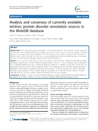Analysis and Consensus of Currently Available Intrinsic Protein Disorder