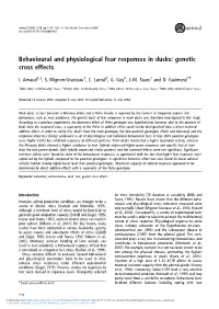 Behavioural and Physiological Fear Responses in Ducks: Genetic Cross Effects