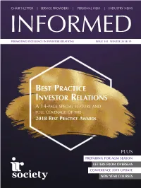 Best Practice Investor Relations a 14-Page Special Feature and Full Coverage of the 2018 Best Practice Awards
