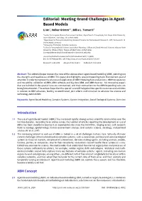 Editorial: Meeting Grand Challenges in Agent- Based Models Li An1, Volker Grimm2,3, Billie L