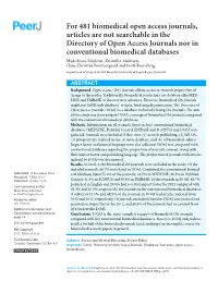 For 481 Biomedical Open Access Journals, Articles Are Not Searchable