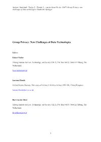Group Privacy: New Challenges of Data Technologies