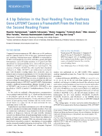 A 1Bp Deletion in the Dual Reading Frame Deafness Gene LRTOMT Causes a Frameshift from the First Into the Second Reading Frame