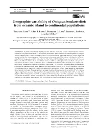 Geographic Variability of Octopus Insularis Diet: from Oceanic Island to Continental Populations