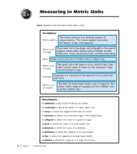 Measuring in Metric Units