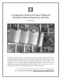 A Comparative Analysis of Fortune Telling and Divination, Chinese Perspectives, and Tarot