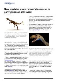 Discovered in Early Dinosaur Graveyard 13 January 2011