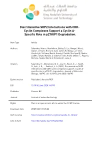 Discriminative SKP2 Interactions with CDK-Cyclin Complexes Support a Cyclin A-Specific Role in P27kip1 Degradation