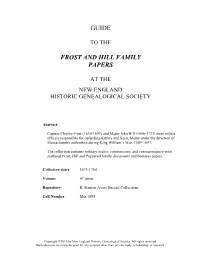 Guide to the Frost and Hill Family Papers