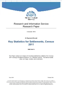 Key Statistics for Settlements, Census 2011