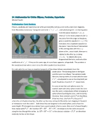 14. Mathematics for Orbits: Ellipses, Parabolas, Hyperbolas Michael Fowler