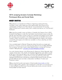 2015 Jumping Screens Comedy Workshop Participant Bios and Social Stats