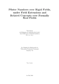 Pfister Numbers Over Rigid Fields, Under Field