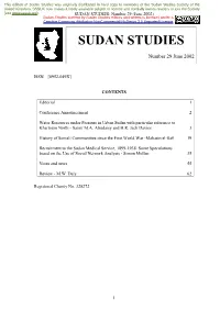 Sudan Studies Was Originally Distributed in Hard Copy to Members of the Sudan Studies Society of the United Kingdom