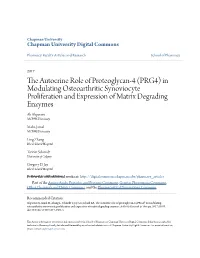 PRG4) in Modulating Osteoarthritic Synoviocyte Proliferation and Expression of Matrix Degrading Enzymes Ali Alquraini MCPHS University