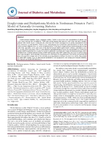 Dysglycemia and Dyslipidemia Models in Nonhuman Primates:Part