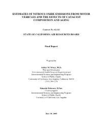 Estimates of Nitrous Oxide Emissions from Motor Vehicles and the Effects of Catalyst Composition and Aging