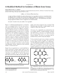 A Modified Method for Isolation of Rhein from Senna