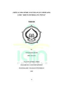 Critical Discourse Analysis on Javanese Song Lyric “Kidung Rumeksa Ing Wengi”