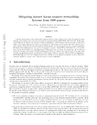 Mitigating Dataset Harms Requires Stewardship: Lessons from 1000 Papers