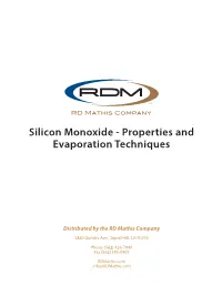 Silicon Monoxide - Properties and Evaporation Techniques