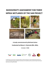 Biodiversity Assessment for Three Mpika Wetlands of the Sab Project