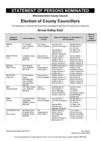 STATEMENT of PERSONS NOMINATED Election of County Councillors