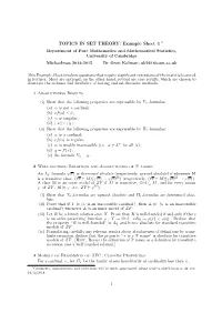 TOPICS in SET THEORY: Example Sheet