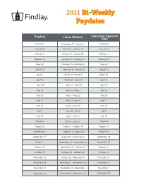 2021 Bi-Weekly Paydates