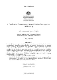 A Qualitative Evaluation of Several Ration Concepts in a Field Setting
