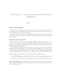 Call Graph Generation for LLVM (Due at 11:59Pm 3/7)