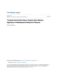 The Bawd and the Bard: Mercy Tempers Strict Statutory Application in Shakespeare's Measure for Measure