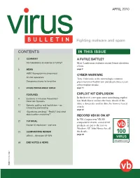 CONTENTS in THIS ISSUE Fighting Malware and Spam