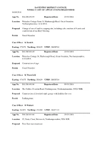 Daventry District Council Weekly List of Applications Registered 04/04/2016