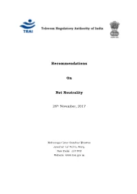 Recommendations on Net Neutrality