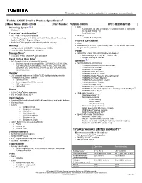 Toshiba LX835 Detailed Product Specification1