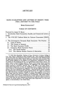 Bank Guarantees and Letters of Credit: Time for a Return to the Fold