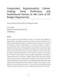 Competitive Representative Claims- Making: Party Politicians and Institutional Factors in the Case of EU Budget Negotiations