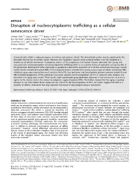 Disruption of Nucleocytoplasmic Trafficking As a Cellular Senescence