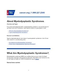 Myelodysplastic Syndromes Overview and Types