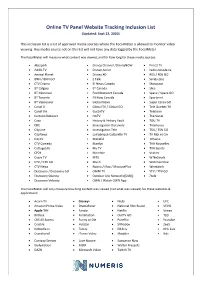Online TV Panel Website Tracking Inclusion List (Updated: Sept 23, 2020)