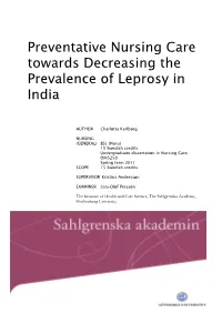 Preventative Nursing Care Towards Decreasing the Prevalence of Leprosy in India