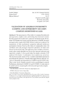 Validation of Adlerian Inferiority (Compin) and Superiority (Sucomp) Complex Shortened Scales