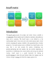 Ansoff Matrix Introduction