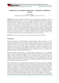 Common Errors in Algebraic Expressions: a Quantitative-Qualitative Analysis