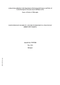 A Dissertation Submitted to the Department of Environmental Sciences and Policy of Central European University in Part Fulfilment of The