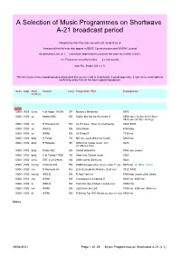 A Selection of Music Programmes on Shortwave A-21 Broadcast Period