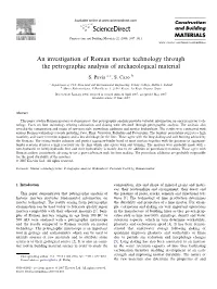 An Investigation of Roman Mortar Technology Through the Petrographic Analysis of Archaeological Material