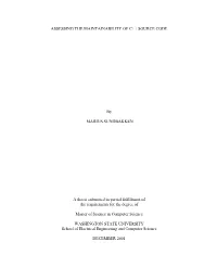 ASSESSING the MAINTAINABILITY of C++ SOURCE CODE by MARIUS SUNDBAKKEN a Thesis Submitted in Partial Fulfillment of the Requireme